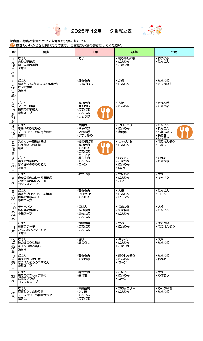 12月オススメ夕食レシピ